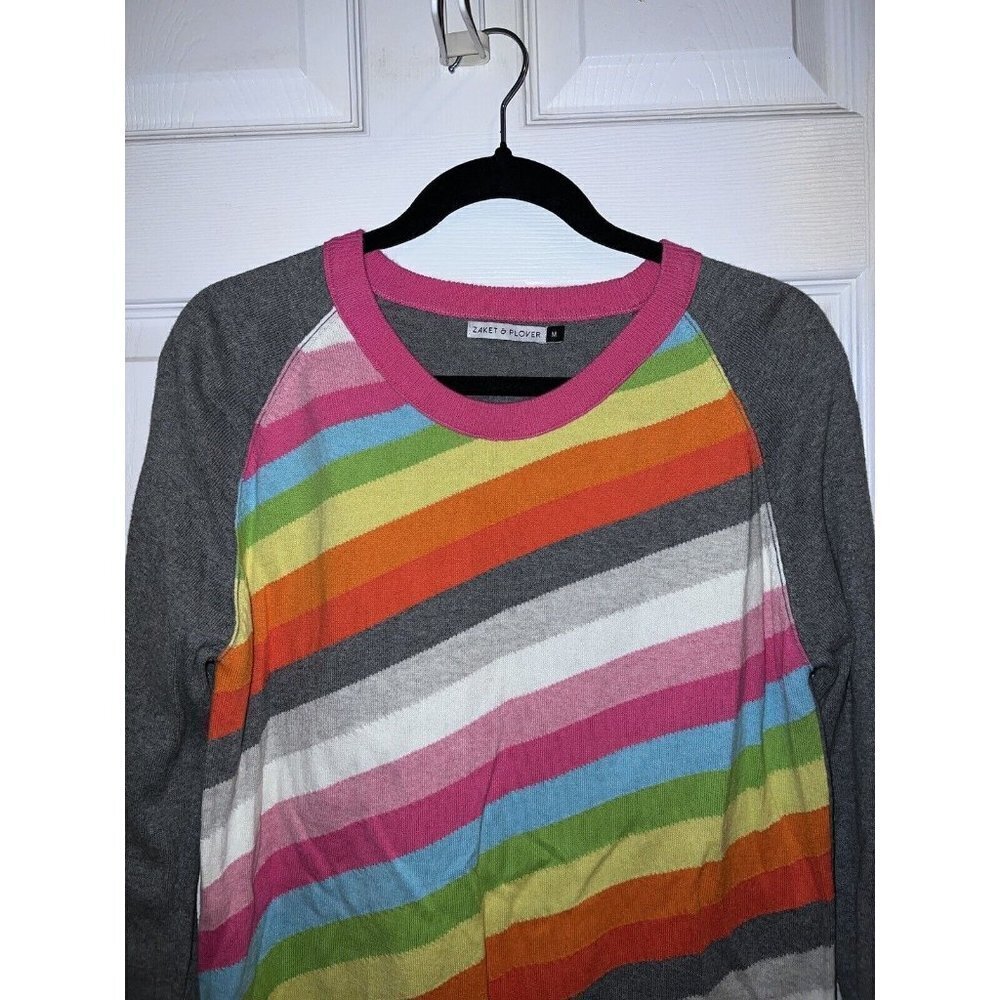 ZAKET & PLOVER Womens Cashmere Blend Multicolor Crewneck Pullover Sweater - Picture 2 of 7